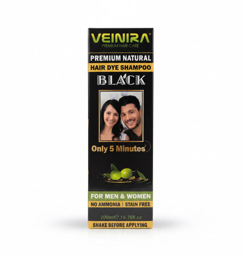 Veinira Premium Natural Hair Dye Shampoo - Black 200ml