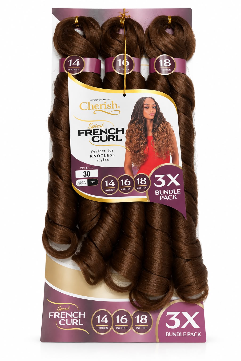 Cherish Spiral French Curl – 14"/16"/18” – 3X Value Pack